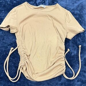 Tan Ruched Short Sleeve Top